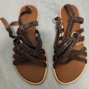 NAK Brown Strappy Snake Print Sandals